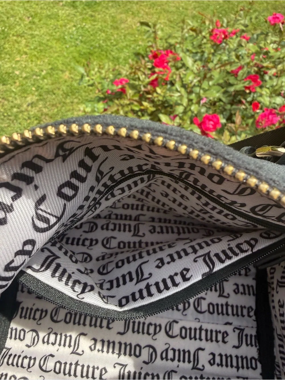 Juicy Couture Black Suede Satchel with Crystal Logo